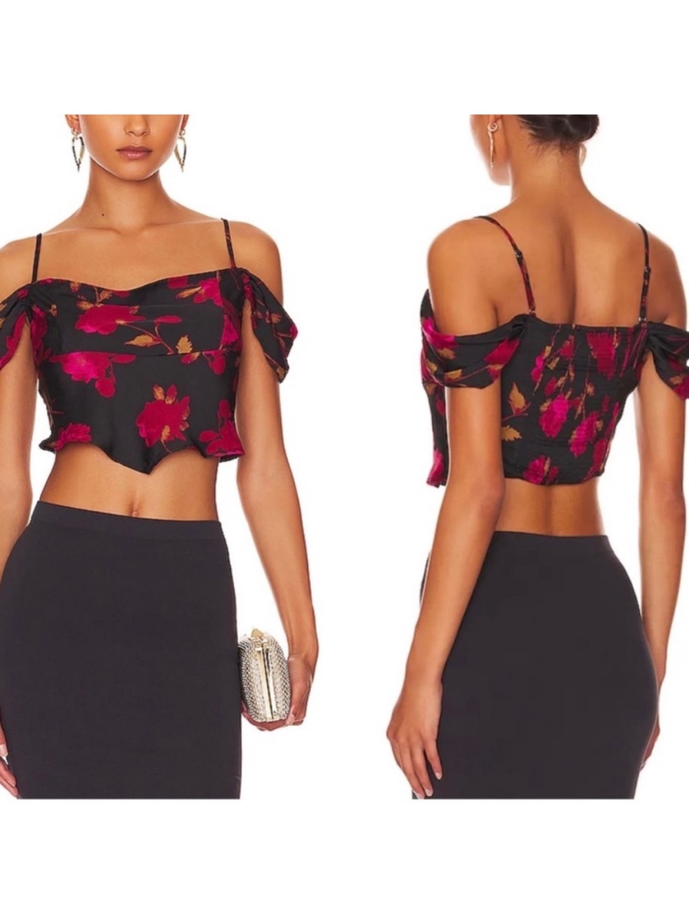 Free People Casandra Floral Off-Shoulder Crop Top